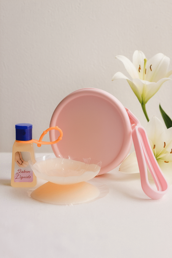 740237e3-8b9b-4342-b95d-1b16235cddbb 2 pares - Pezoneras de silicona reutilizables, con estuche de silicona + Jabón líquido