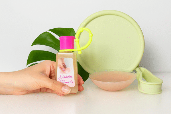 9b4a5b6d-cbf6-451d-9f2c-30f0eb54ebbf 2 pares - Pezoneras de silicona reutilizables, con estuche de silicona + Jabón líquido